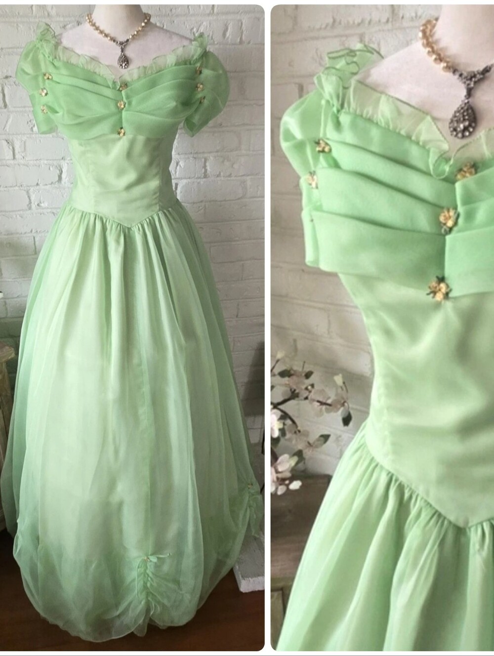 CLEARANCE Vtg 1960s Flower Ball Gown, Fairy, Romantic, Victorian, Wedding, Prom - Picture 3 of 14